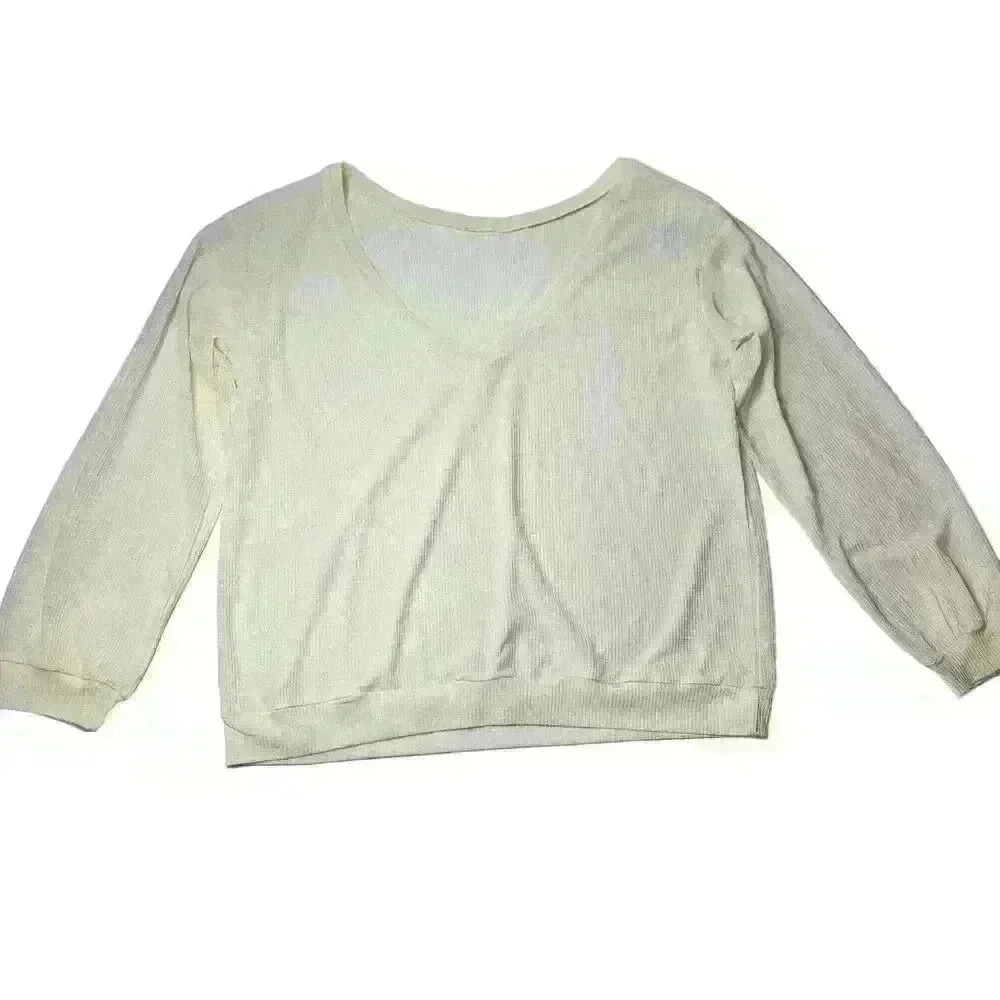 Cream Sheer Long Sleeve Top Large Womens
